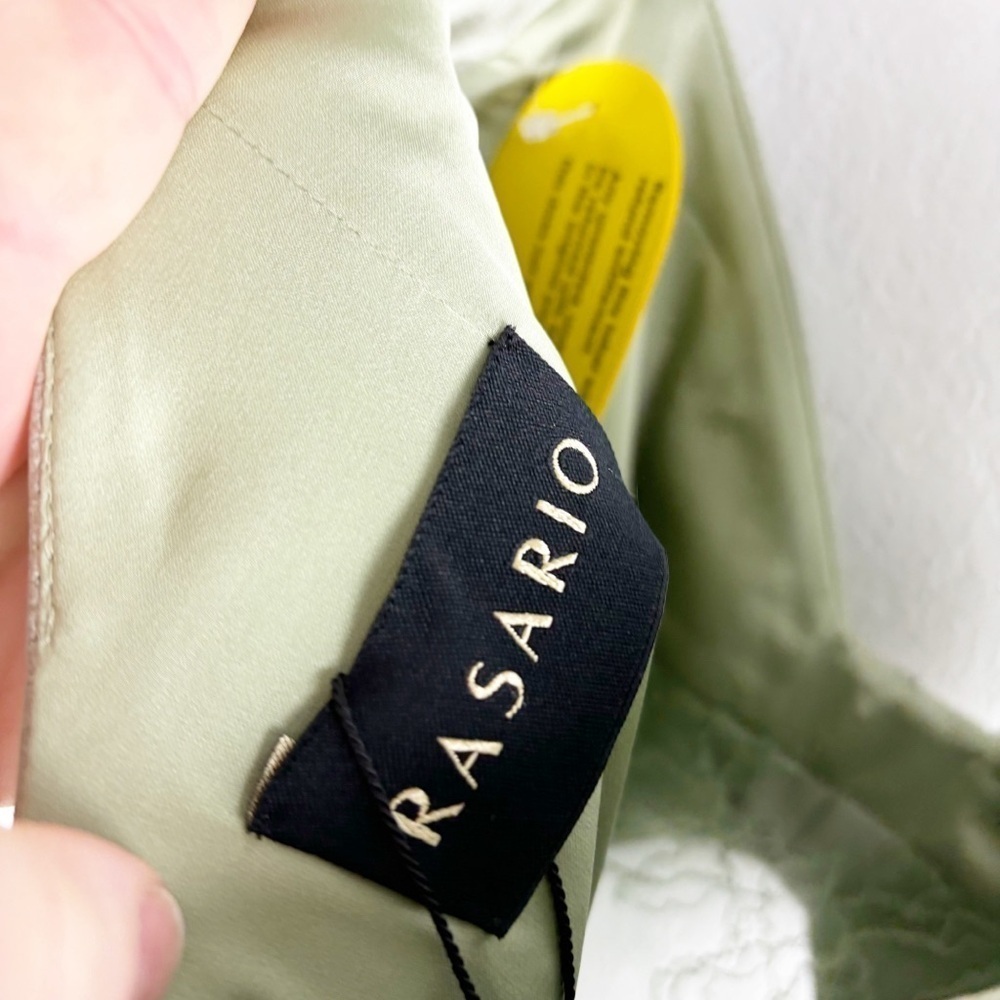 Rasario Cut Out Off The Shoulder Midi Dress Green Satin Cocktail Formal Evening — image 7 of 8